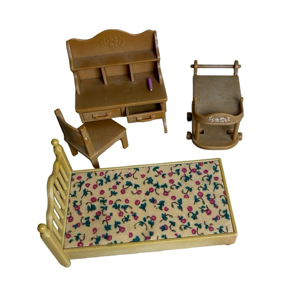 Calico Critters Sylvanian Furniture Lot Desk Pencil Bed Tea Trolly - Picture 2 of 5